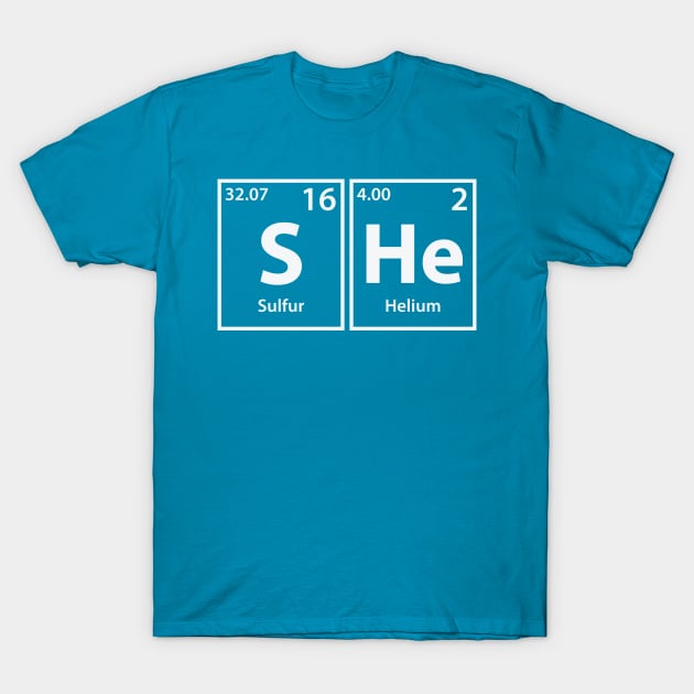 She (S-He) Periodic Elements Spelling T-Shirt by cerebrands
